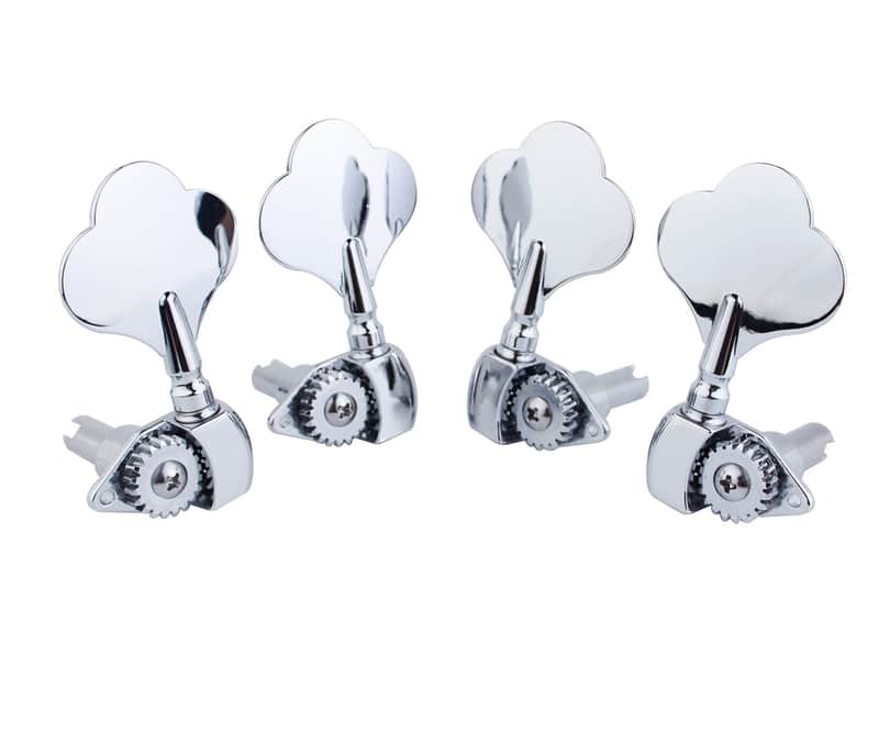 Guyker Open Frame Electric Bass Machine Head (2R + 2L) - 1:20 Ratio Gear Tuners Tuning Key Pegs - chrome image 1