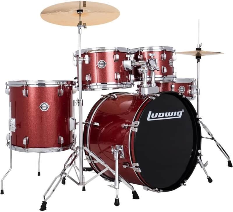 Ludwig Accent Fuse LC19014 20/10/12/14/14S Complete Drumset Red Sparkle image 1
