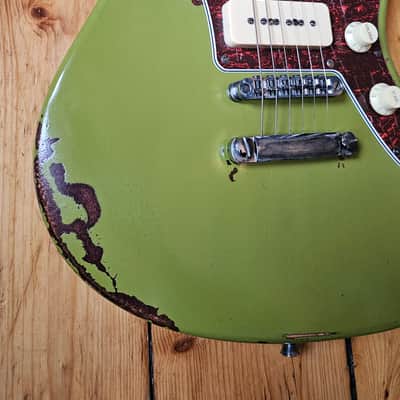 Custom Jazzmaster green electric guitar relic with P90 pickups 2025 image 3