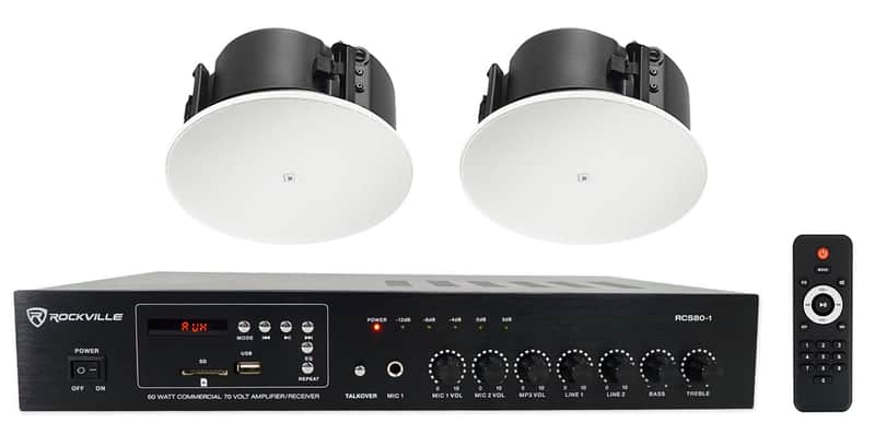 2) JBL Control 424LP 4" Low Profile 70v Commercial In-Ceiling Speakers+Amplifier image 1