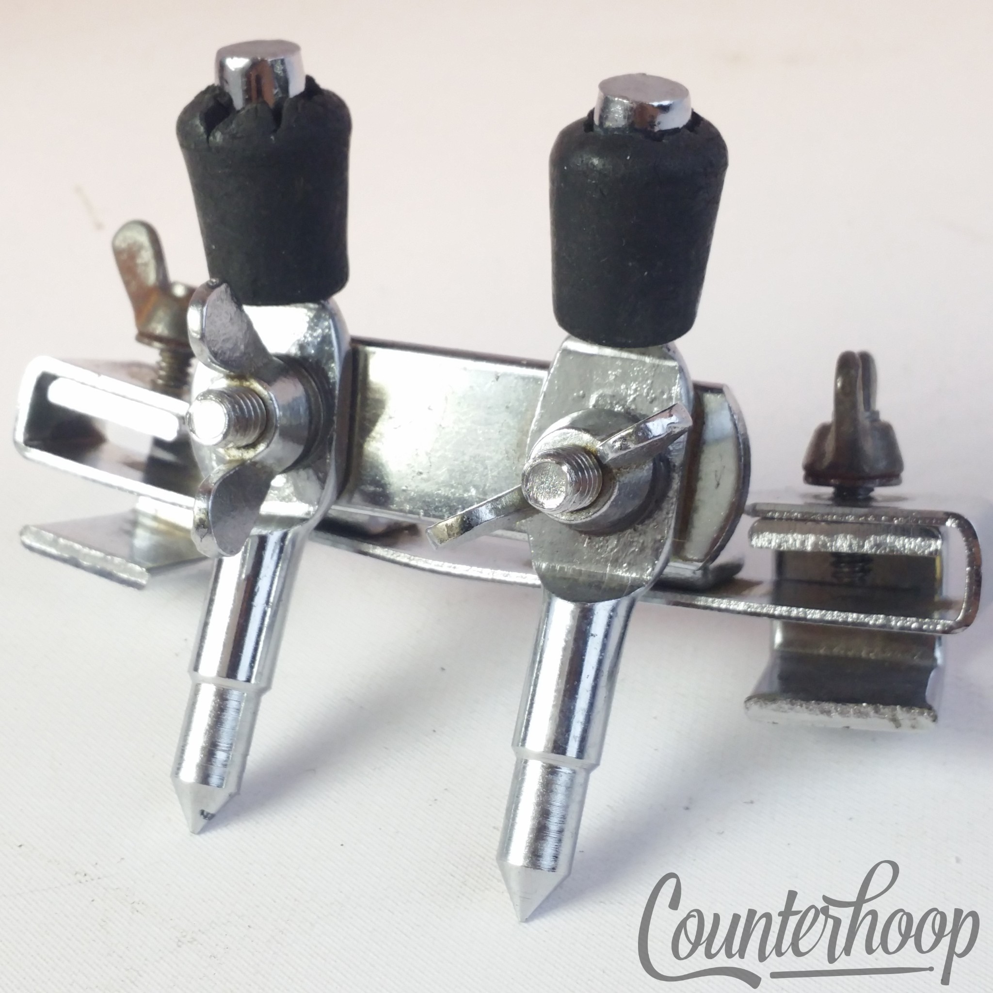 Pearl Bass Drum Spurs Clamp-On Hoop Mount Anchor Double-Spikes Legs Vintage 60s — main photograph