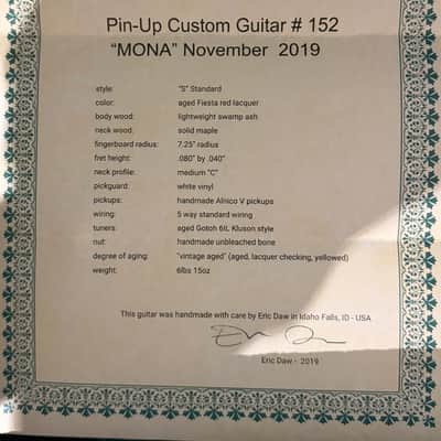 Eric Daw - Pinup Custom Guitars - 2019 “Mona” S-Style - Electric Guitar - with/Hardshell case image 7
