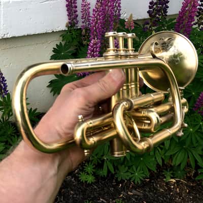 EXCELLENT SPECIAL ORDER LP CORNET F. BESSON BREVETE NEW CREATION 1923 GOLD PLATED LOVELY ENG. TO THE TOP / GREAT COMPRESSION image 5