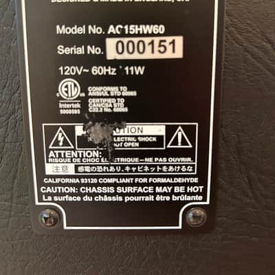 Vox AC15HW60 60th Anniversary Hand-Wired 2-Channel 15-Watt 1x12" Guitar Combo 2017 - Black image 3