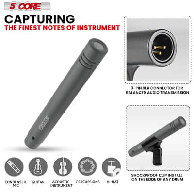 5Core Conga Mic Snare Tom Microphone Drum Kit Condenser XLR Instrument Mics GREY image 5