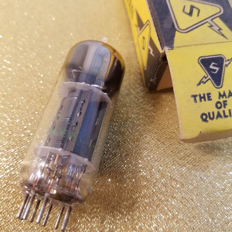 Sylvania 12BH7A tNOS AT1000 TESTED Vacuum Tube black plate 12BH7 dual triode 1950-1959 image 1