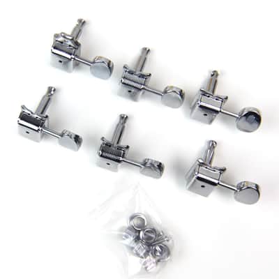 6- in-line Vintage Style Guitar Tuners Tuning keys Head Pegs, Chrome image 3