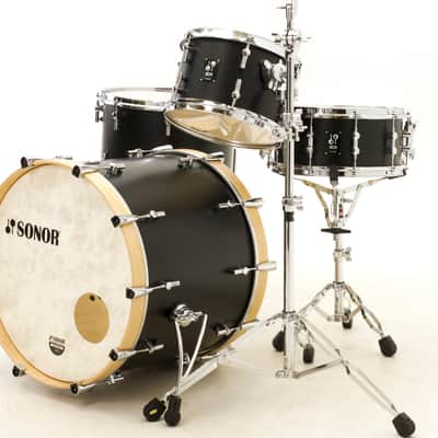Sonor SQ1 4-pc Shell Pack in GT Black, 12/16/22/14 (322 Set NM-MH GTB plus 1465 SDW Snare) image 2