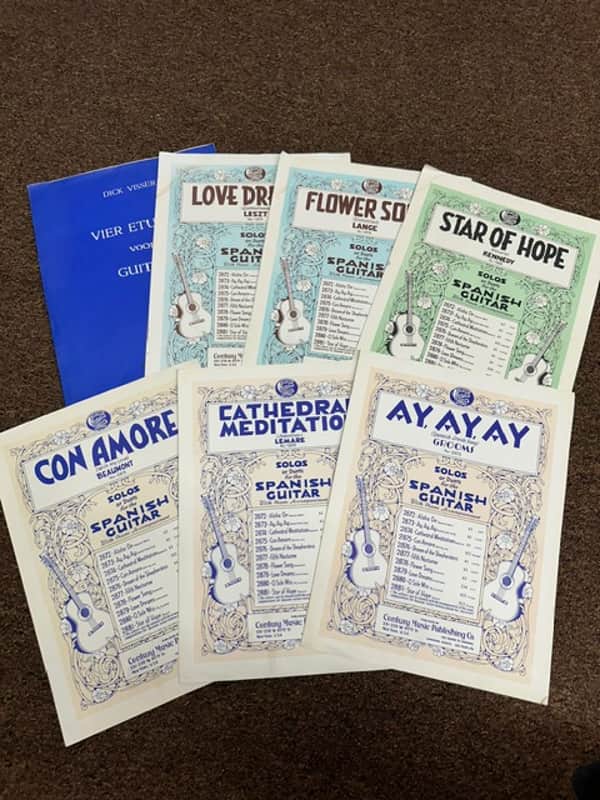Used Vintage Retro Old Set of 13 different music books Spanish Guitar Century Certified Edition Classical Guitar image 1