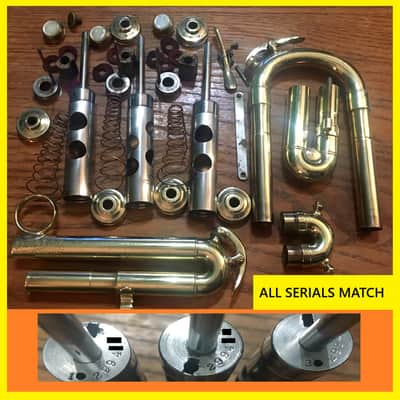 SUMMER DEAL CONN TRUMPET RARE 8B 1934 GUSTAT SYMPHONY GRAND COMPRESSION FINE NO BAD DENTS OR PRIOR REPAIRS , OK CASE , MUTES , MOUTHPIECE image 4