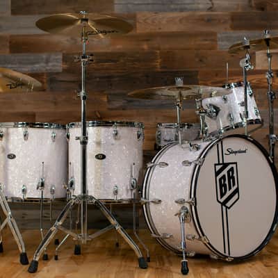 SLINGERLAND BUDDY RICH 5 PIECE SIGNATURE DRUM KIT No.2, NASHVILLE BUILT WITH FULL HARDWARE PACK AND SOLID SHELL SNARE DRUM, WHITE MARINE PEARL (PRE-LOVED) image 1