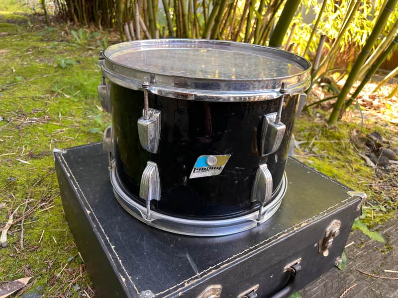Vintage 70's Ludwig Blue Olive 8x13 Rack Tom 3 Ply with Re-Rings Black Cortex image 1