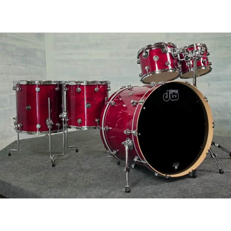 Used DW Performance 5pc Drum Set Cherry Stain - Very Good image 1