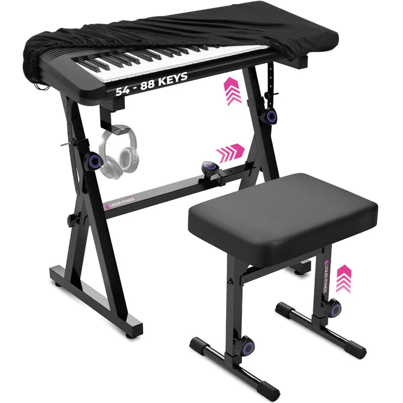 Liquid Stands Piano Keyboard Stand and Bench Set, Piano Cover - Portable Heavy Duty Digital Piano Stand, Adjustable Piano Bench Chair, Protective Cover image 1