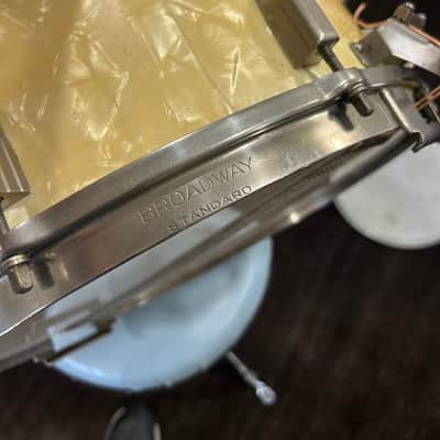 1940 Leedy Broadway Standard 6.5x14 white marine pearl vintage snare drum image 9