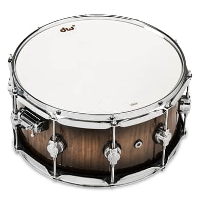 DW 6.5x14 DWe Candy Black Burst over Curly Maple Exotic Snare Drum image 5
