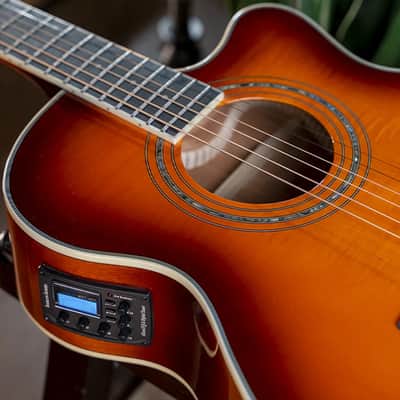 Washburn EA15 Festival Series Mini Jumbo Cutaway Acoustic Electric Guitar. Ice Tea Burst image 8