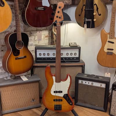 Warmoth Jazz Bass Fretless - Orange Burst w/ Flame Maple top image 1