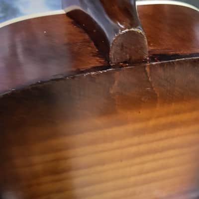 Vintage 1963 Regal by Harmony Stella 3/4 Size Parlor Guitar Faux Tiger Stripe Neck Reset Pro Setup New Strings Original Soft Shell Case image 7