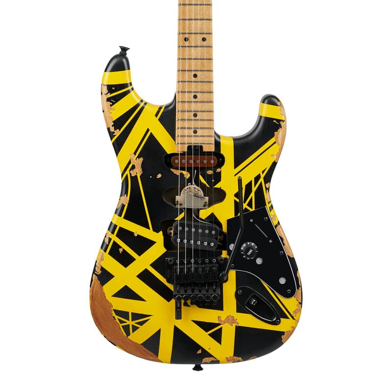 EVH Limited Edition Striped Series Frankenstein Frankie - Maple Fingerboard, Black with Yellow Stripes, Aged image 1