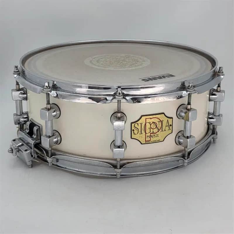 Used Premier Signia Maple Snare Drum 14x5 Piano White - Very Good image 1