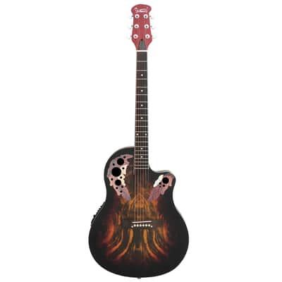 Glarry 41 inch Full-Size Cutaway Acoustic-Electric Guitar Grape Voice Hole Spruce Top Round Back 2020s - Sunset Color image 4