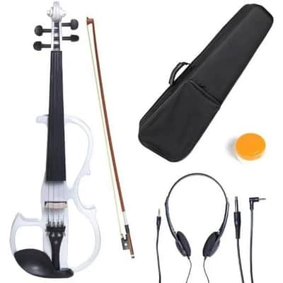 Cecilio CEVN-2W Style 2 Silent Electric Solid Wood Violin with Ebony Fittings - Metallic Pearl White, Size 4/4 image 1