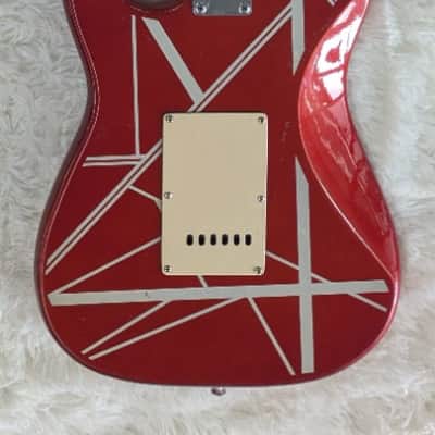 Olympic Strat-Style Electric Guitar Red & White EVH-Inspired Stripes – Used image 7