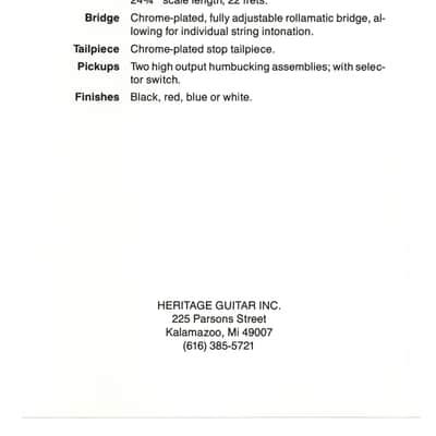 Heritage Guitars- H-357, promotional print/cut sheet, 1988 image 2