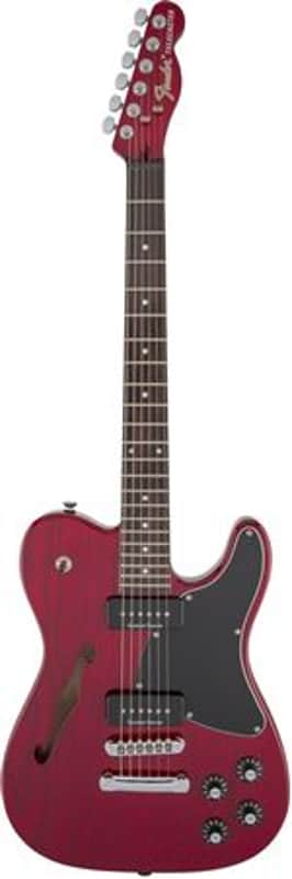 Fender Jim Adkins JA90 Tele Thinline Guitar Laurel Neck Crimson Transparent image 1
