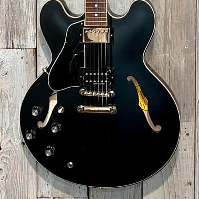 Sweet Lefty! 2021 Gibson ES-335 Dot Semi-Hollow Electric Guitar Custom Black Ebony w/ Racing Stripes + OHSC image 2