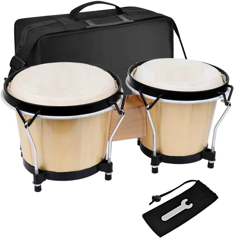 Bongo Drum Set 6 and 7 Inch for Adults & Beginners | Tunable Hand Percussion Instruments, Hickory Wood Shells, Metal Hardware with Tuning Wrench image 1