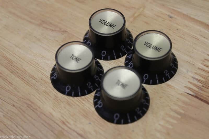 Real Life Relics Vintage Top Hat Guitar Knobs Black With SILVER Top (Set of 4)    [DA2] image 1