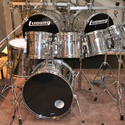 Pearl Export 7 Piece Drum Set 90's Chrome w Premier Snare Drum 90s W/ Cases image 1