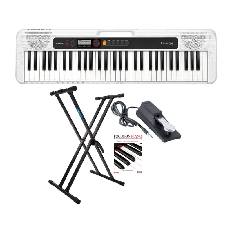 Casio CT-S200WE Casiotone Portable Keyboard (White) Bundle with Adjustable Double X Keyboard Stand, Sustain Pedal and Learning Book image 1