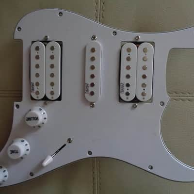 Handmade prewired HSH neodymium Strat pickguard with HB split switch TR BL and mid PU cutoff switch. image 1
