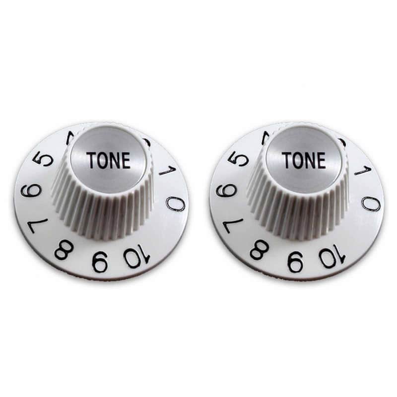 2 White Tone Witch Hat Knobs Silver reflector for US pots image 1