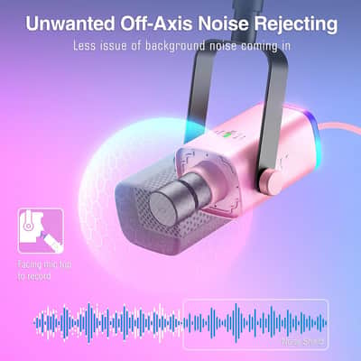 XLR Gaming Microphone USB, PC Dynamic Microphone Kit for Vocal, Recording, Podcast, Streaming RGB Mic with Headphone Jack, Mute Button, Boom Arm Stand for Computer/Mixer-AmpliGame AM8T Pink image 4