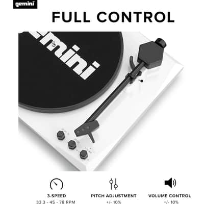 Gemini Sound TT-900-3-Speed Turntable with Bluetooth, 2-Way Stereo Speakers, and Pitch Adjustment (White) image 4