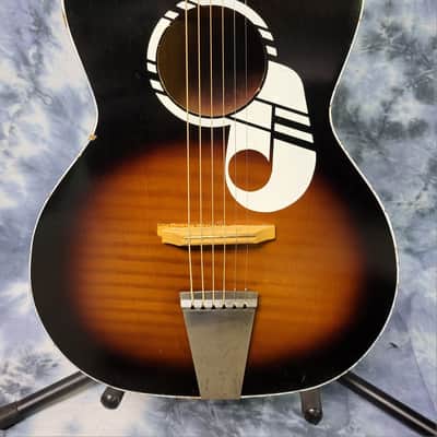 1960's Old Kraftsman by Kay Musical Note Faux Tiger Stripe Parlor Student Guitar Pro Setup New Strings Newer Gigbag image 2