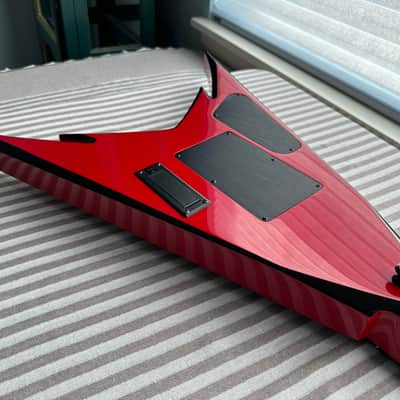 Jackson Pro Series Phil Demmel Signature Demmelition Pro King V, NOS condition, NECK-THRU construction, Floyd Rose Tremolo, Active EMG pickups, RED with BLACK BEVELS, with OEM Jackson FLYING V Hardshell Case, original accessories image 15