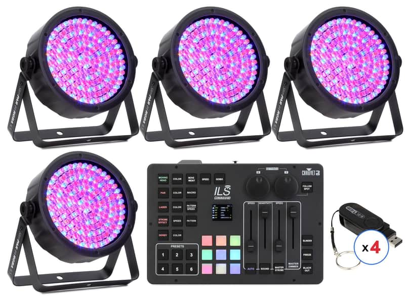 Chauvet DJ SlimPAR 64 RGBA ILS PAR Fixture 4 Pack with Wireless Controller image 1