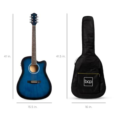 Best Choice Products 41in Beginner Acoustic Electric Cutaway Guitar Set w/ Case, Strap-Blue image 13