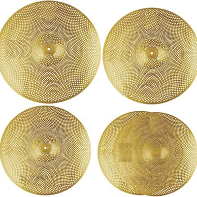 Low-volume cymbal set Gold and silver muffled cymbals 14-inch hi-hat + 16-inch crash + 18-inch crash + 20-inch ride Practice silent drum cymbal set (golden) image 2