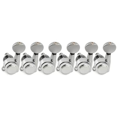 Brio Pro Left-Handed Locking Tuners — 6-in-Line | 18:1 Ratio | Vintage Oval Buttons - Chrome image 1