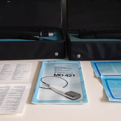 Set of 2x Sennheiser MD 421-U4 matched serials Cardioid Dynamic Microphones 1960s - 1990s - Black image 2