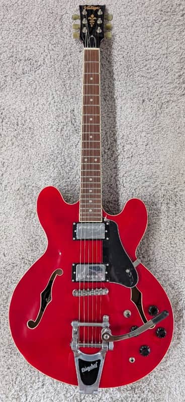 Vintage VSA500B ReIssued Semi Acoustic Guitar w/Bigsby ~ Cherry Red - ON SALE ! image 1