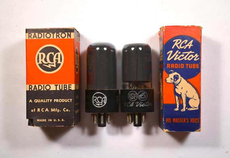 Matched Pair NOS RCA Black Plate 6V6GT/G MaxiMatched for Plate Current 1940s 6V6GT image 1