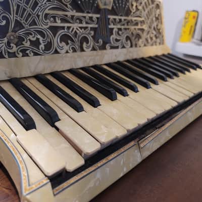 Vintage C. Firardo Italian Piano Accordion w/ Original Case Art Deco Pearloid Project image 6