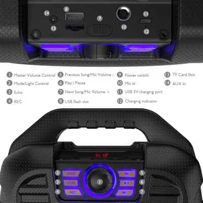 EARISE T26 Portable PA System with Wireless Microphone, Bluetooth Speaker, Karaoke Machine, FM Radio, Audio Recording, Remote Control, TF Card/USB/AUX Support image 7